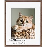 Heimlove 16x20 Picture Frame for wall,Premium Natural Solid Wooden Poster Frames Mat for 11x14 Picture & Tempered Glass,Art Photo and Wall Decor,Vertical or Horizontal Wall Hanging-Walnut Color