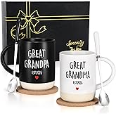 Maustic Great Grandparents Gifts, Great Grandpa Grandma Est 2026 Mugs, Christmas Gifts for Grandma Grandpa, Pregnancy Announcement for Grandparents, Gift for New Grandparent, 16 Oz with Spoon, Coaster
