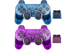 Wireless Controller for PS2,Built-in Dual Vibration 2.4G Gamepad Joystick Compatible for PS2,with Wireless Receivers (Clear B