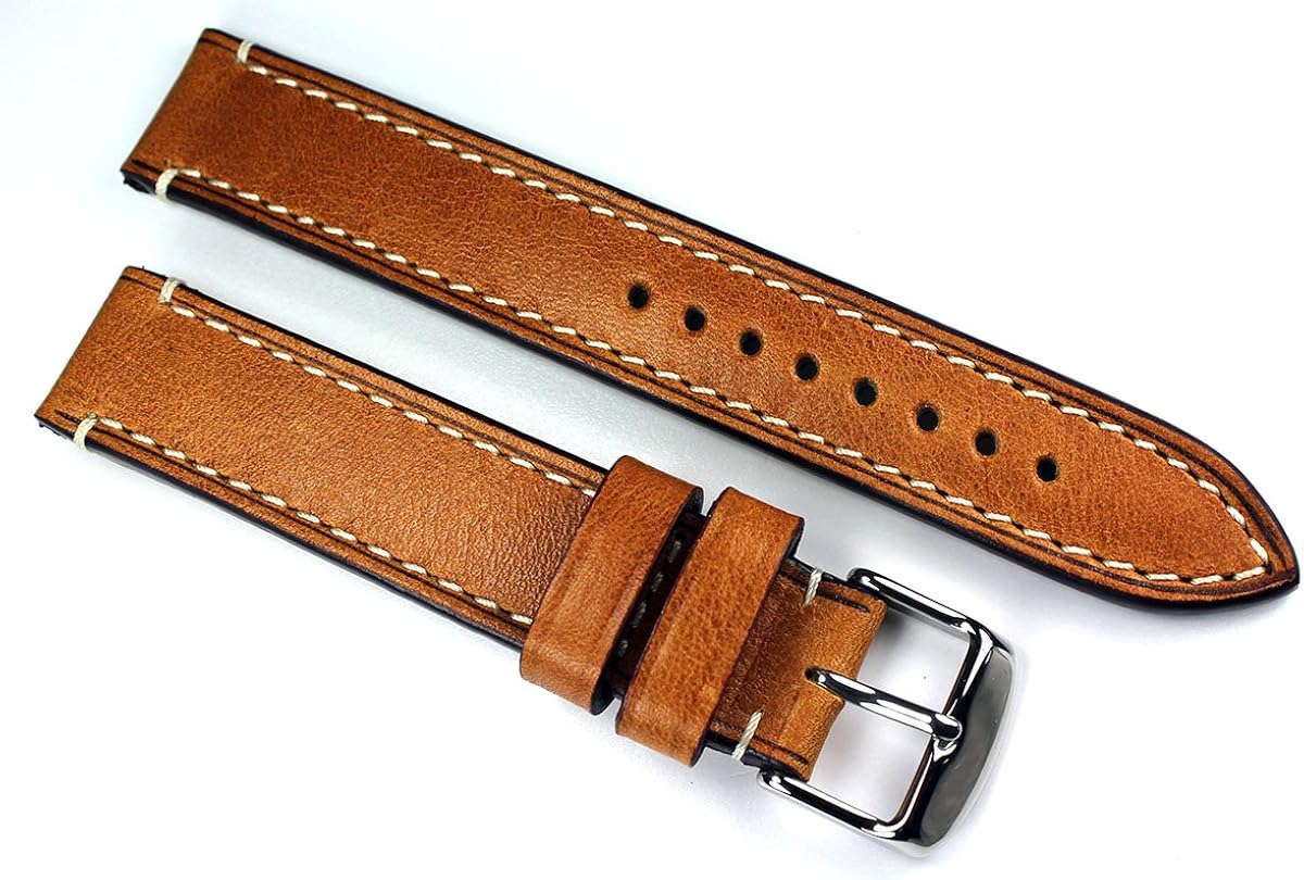 RIOS1931 Catalonia quality leather watch strap in military style, 18 mm/18 mm, retro look, in light brown - Image 3