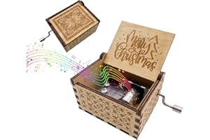 Music Box Hand Crank, Christmas Wood Music Boxes Gifts for Wife Grilfriend Kids Women Christmas Wind Up Musical Box, Antique 