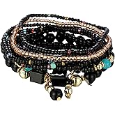 CWFPBA Multilayered Stackable Beaded Bracelets Set Colorful Crystal Glass Beads Strand Stretch Bohemian Wristbands Handmade Boho Summer Vacation Hawaii Beach Jewelry for Women