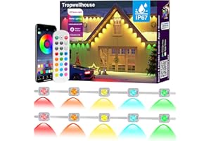 Tropwellhouse Permanent Outdoor Lights for House, 100ft RGB Smart LED Eave Lights with APP & Remote Control, IP67 Waterproof for Outdoor Decorations Including Halloween, Christmas, and Daily Lighting