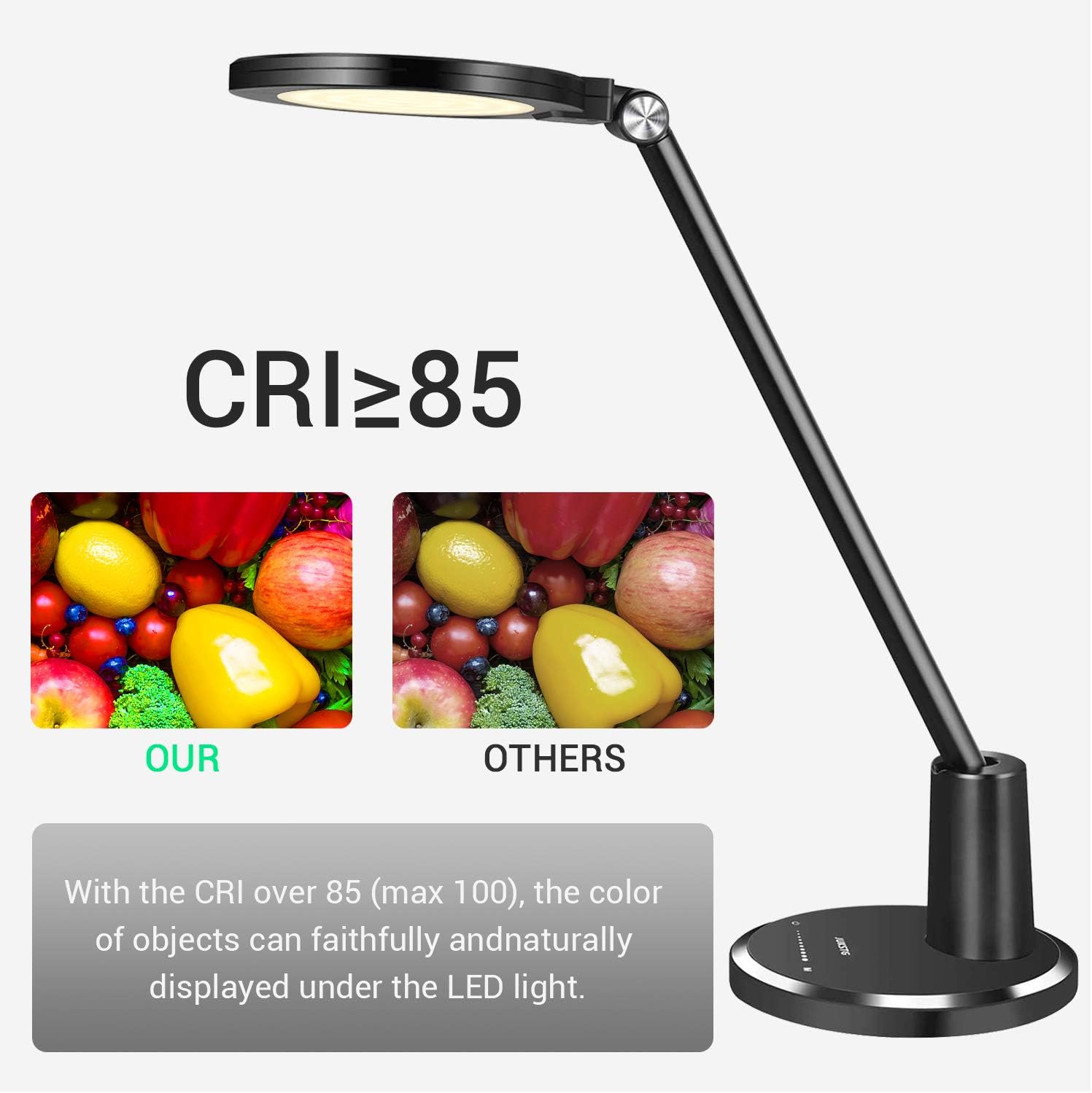 LED Desk Lamp, JUKSTG Eye-Caring Desk Light, Home Office Lamp, Adjustable Table Lamps with 10 Brightness Levels and 5 Lighting Modes, Touch-Sensitive Control, Blue Light Filter, 12W Reading Lamp, Black - - 