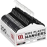 Mainetti 485 Recycle Black, Kids Plastic Hangers - 100 Pack with Rotating Metal Hook and Notches for Straps, Great for Shirts/Tops/Dresses, 15-Inch