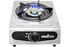 RegiisCook Single Burner Propane Gas Cooktop,Camping Portable LPG Gas Stove, Auto Ignition Stainless Steel Countertop with regulator for Outdoor Kitchen,Camping,RV