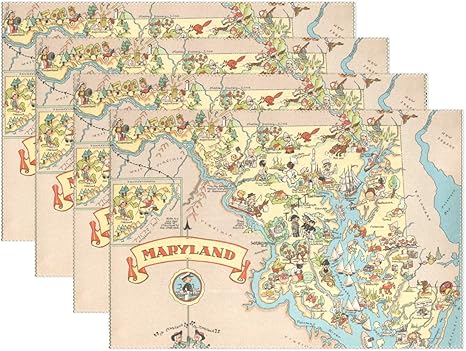 Amazon Xianghefu プレースマット メリーランド州地図 漫画柄 12 X 18インチ 1枚 滑り止め 耐熱 ダイニングテーブル用 12x18x1 In ランチョンマット オンライン通販