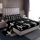 Erosebridal Sugar Skull Sheet Set Twin Size Skeleton Bones Bedding Set for Kids Boys Girls Teens Adult Halloween Horror Theme Fitted Sheet Gothic Spooky Bed Sheets 3 Pieces with 1 Pillow Case