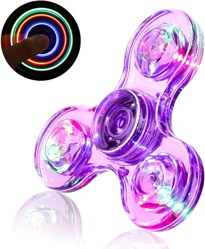 SCIONE Crystal Purple LED Fidget Spinner 60-90s Light Up Toy for Kids