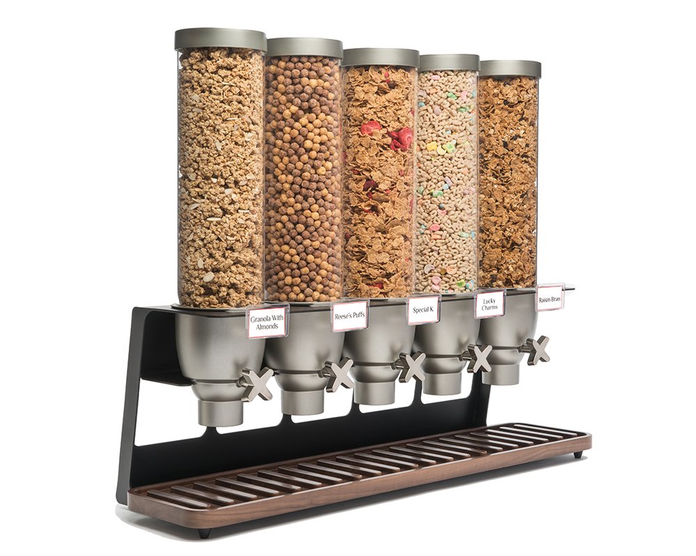 Rosseto EZ522 EZ-SERV 5 Container Table-Top Cereal Dispenser with Walnut Tray, 6.5-Gallon Capacity, 9" Length x 32.6" Width x 26" Height: Industrial & Scientific