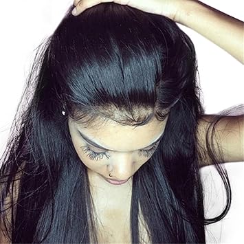 Remeehi Brazilian Human Hair Lace Front Silk Straight Wigs 18 Inch