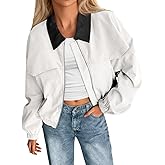 Tankaneo Womens Cropped Barn Jackets Zip Up Lapel Oversized Bomber Jackets Lightweight Trendy Casual Utility Short Coats