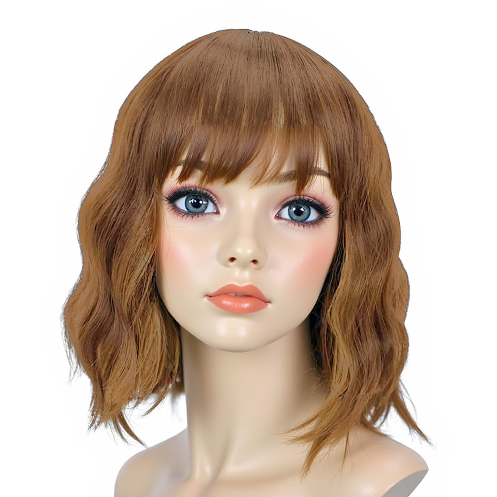 Short Brown Wigs for Women,Bob Wig with Bangs Synthetic Hair Shoulder Length,Wigs for women fancy dress for Daily and Party