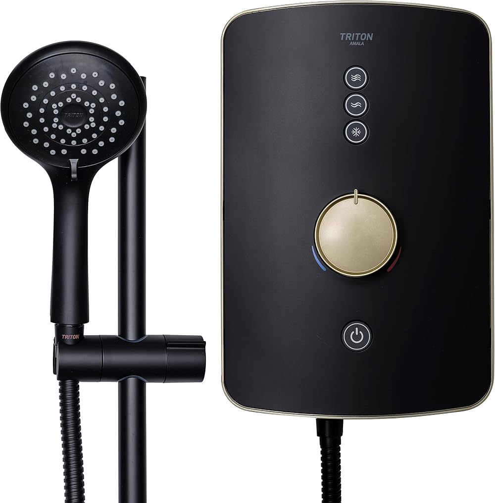 Triton Amala Metallic 8.5kW Electric Shower Black Brushed Brass with Hose