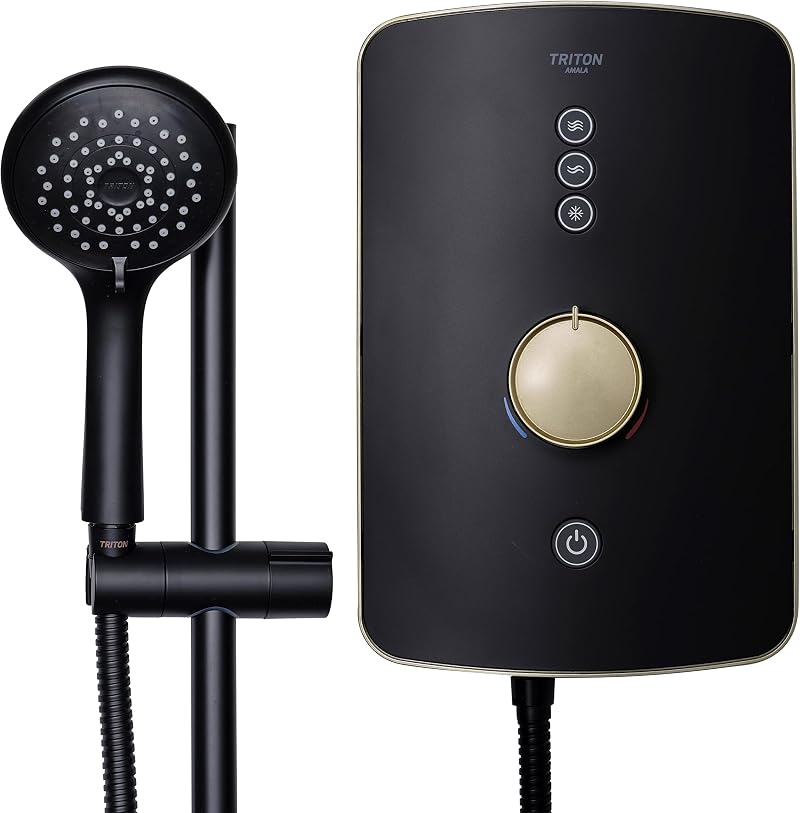 Triton Amala Metallic 8.5kW Electric Shower Black Brushed Brass with Hose