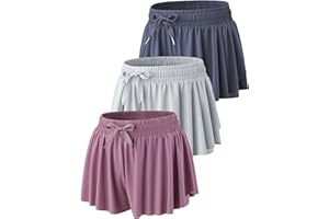 3 Pack Womens Flowy Running Shorts, 2-in-1 Butterfly Skirts with Shorts Underneath Spandex Athletic Casual Gym Workout Lounge