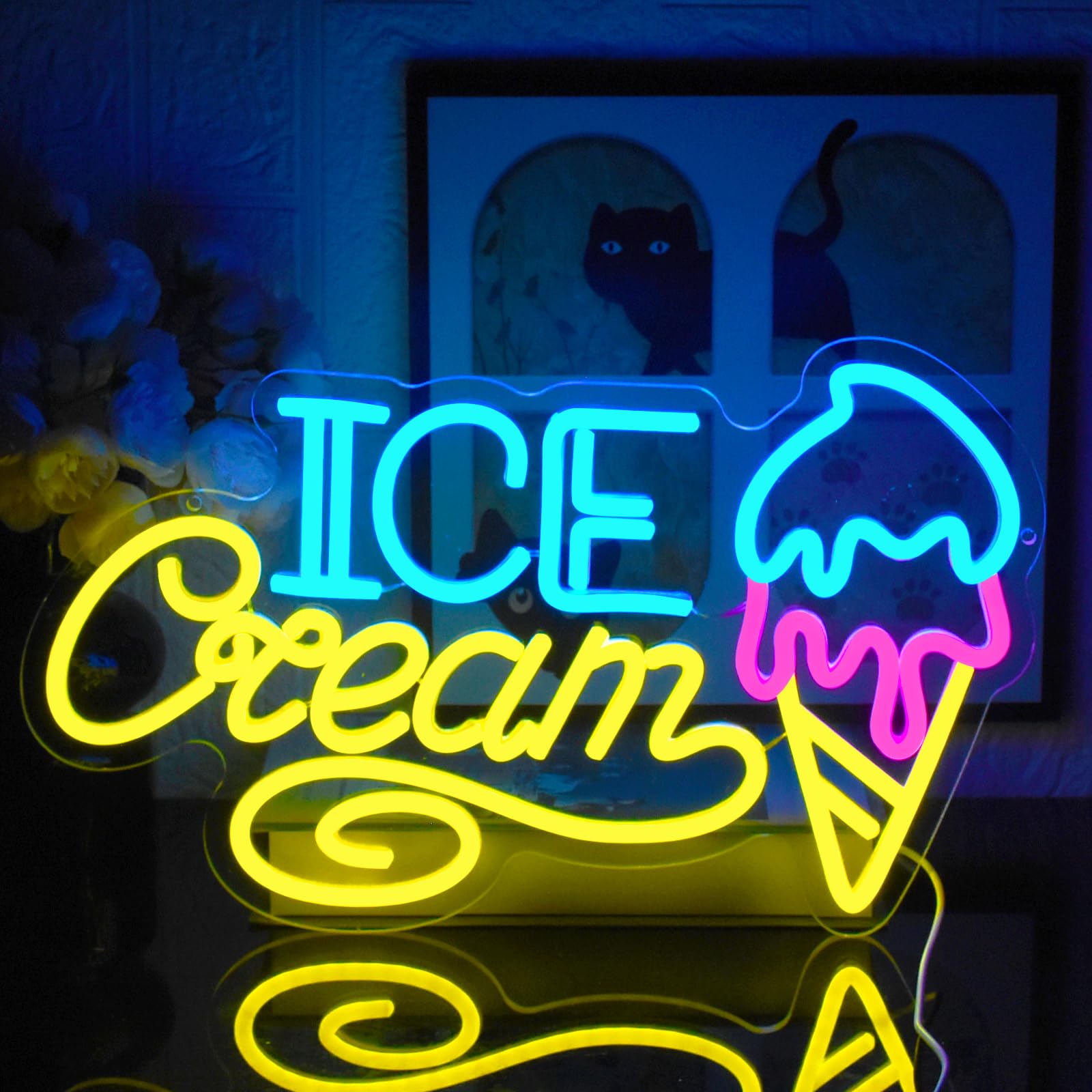 Photo 1 of *UNTESTED*
UExnkj-Y Ice Cream Neon Sign for Wall Decor, Ice Cream Shaped LED Signs Colorful Neon Light Up Sign USB Dimmable Letter Neon Wall Sign for Bedroom Restaurant Cafe Drink Bar Business Ice Cream Shop