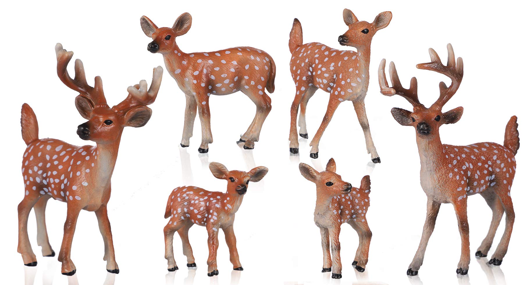 JOKFEICE Deer Animal Figures, 6PCS Realistic Plastic Woodland Figurines – Forest Animal Toys for Kids, Christmas Decorations, Birthday Cake Toppers, Educational Gifts