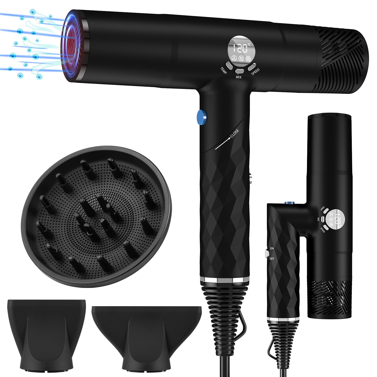 Photo 1 of Professional Hair Dryer, Negative Ionic Blow Dryer, LED Display, Foldable, Brushless Motor, for Fast Drying, Super Light-Weight, Powerful, Quiet Motor, Infrared and Ionic Technology.