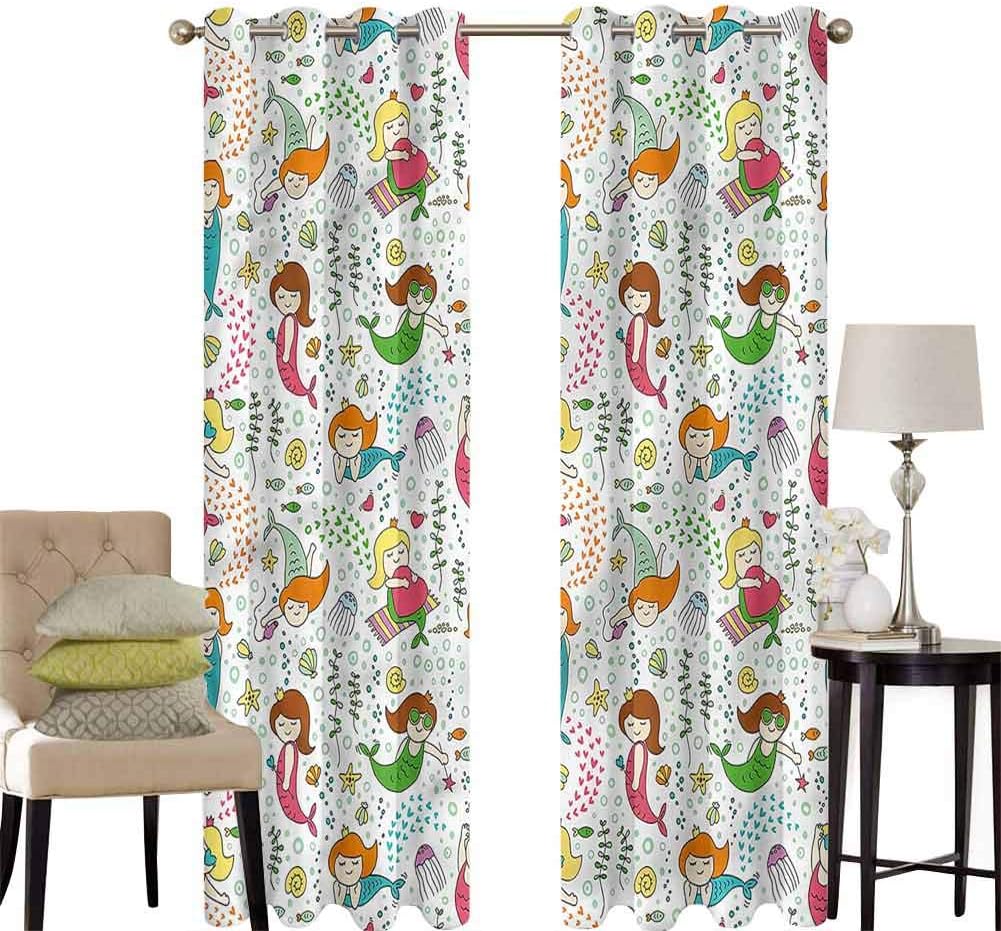 hengshu Mermaid Room Darkening Curtains for Bedroom Girls with