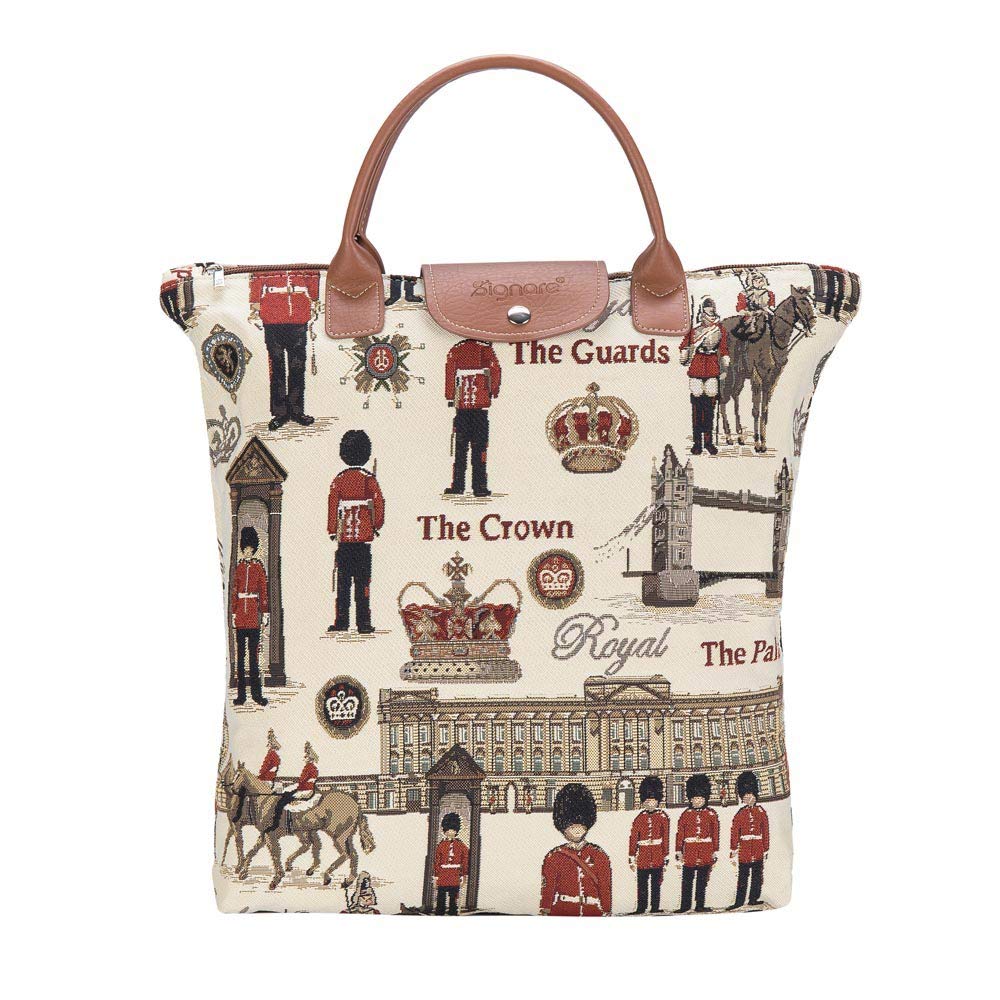 Signare Tapestry Foldable Tote Bag Reusable Shopping Bag Grocery Bag with London Design (FDAW-RGD)