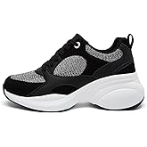 LUCKY STEP Women's Wedge Sneakers Fashion Heeled Cliff Platform Glitter Lace Up Metallic Casual Shoes