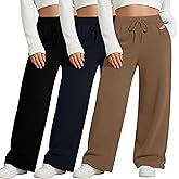 Neer 3 Pack Women's Plus Size Wide Leg Pants, Elastic Waist Lounge Pants with Pockets Drawstring Casual Pj Yoga Sweatpants