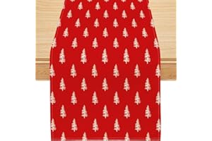 Siilues Christmas Table Runner, Christmas Tree Decorations Merry Christmas Runner for Table Seasonal Winter Decor for Indoor Outdoor Dining Table Decorations (Red 13'' x 72'')