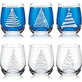 Pickmesh 6 Pcs Christmas Wine Glass 12oz Christmas Tree Stemless Wine Glass Funny Xmas Themed Drinking Cups Merry Xmas Party Gifts for Women Men Family