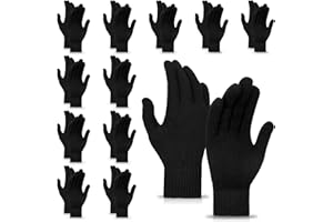 MENOLY 12 Pairs Winter Magic Gloves for Adult Men Women Warm Stretchy Knit Black Gloves One Size Fits Men Women Teens