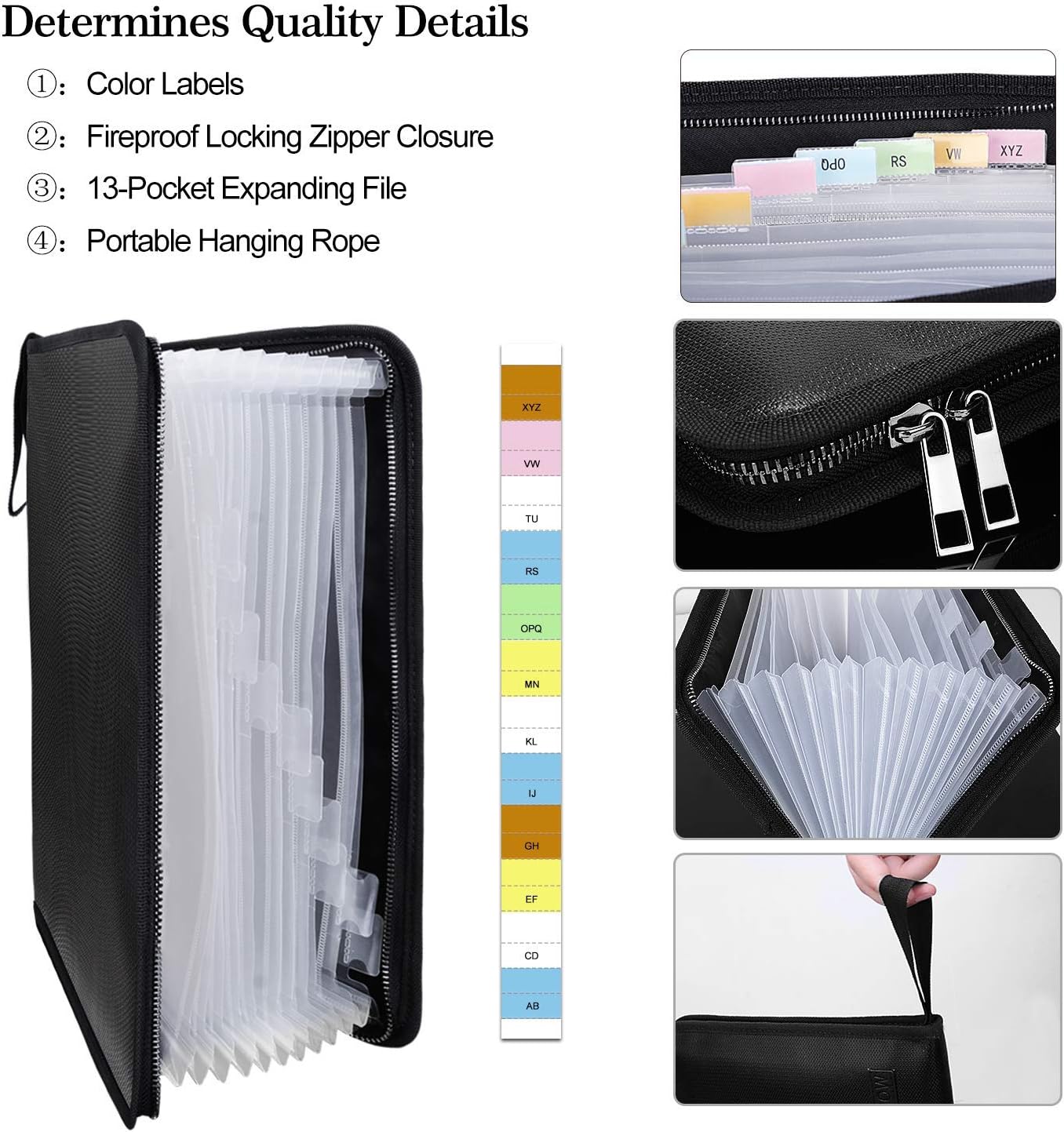 Fireproof File Folder Fireproof Fire and Water Resistant Money Document Bag with A4 Size 13 Pockets Zipper Closure Non-Itchy Silicone Coated Portable Filing Organizer Pouch(14.3" x 9.8") : Office Products
