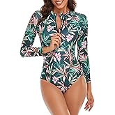 Witkey Rash Guard Long Sleeve One Piece Swimsuit for Women Zip Up Bathing Suits Sun Protection Swimwear with Built in Bra