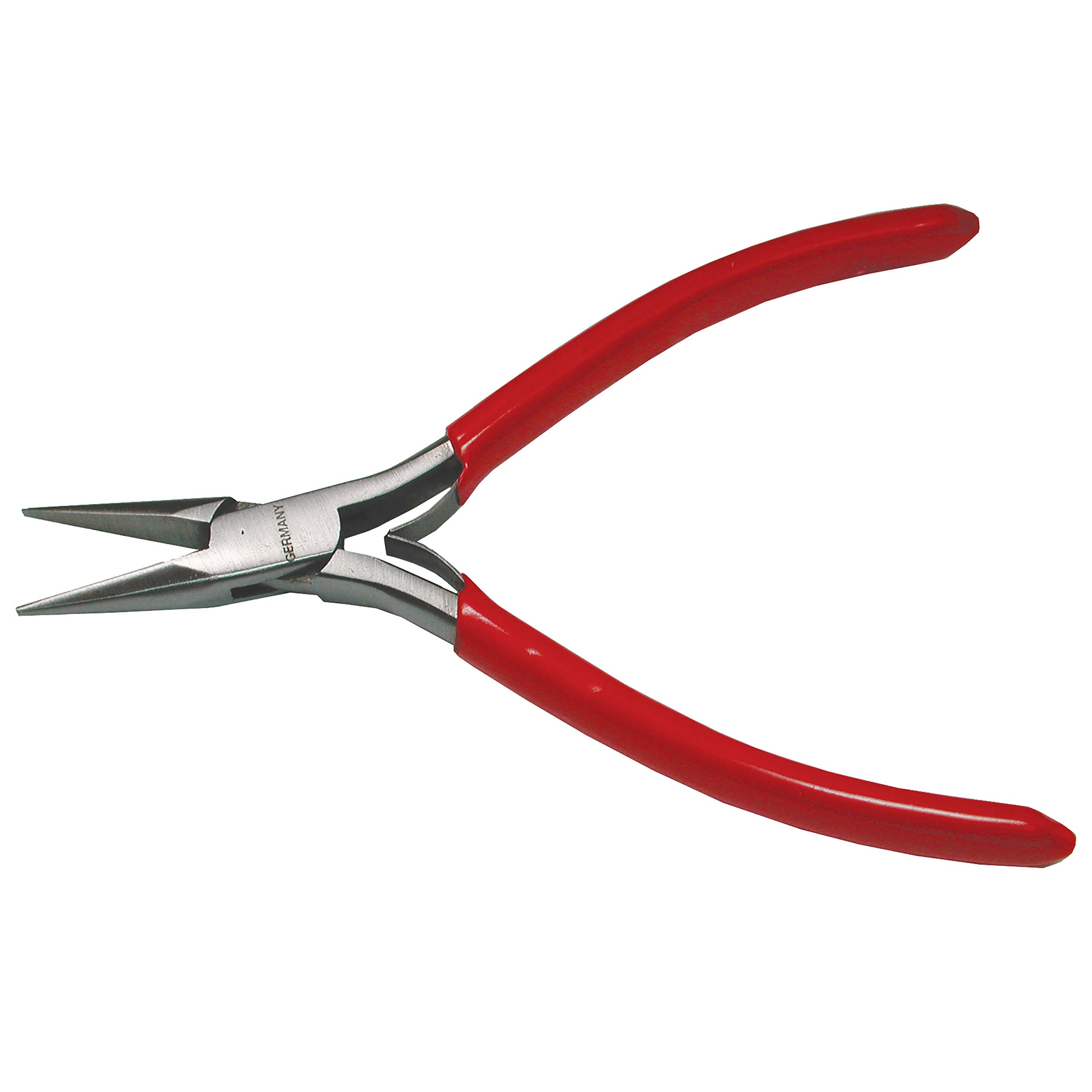 The Beadsmith Platinum Series German Chain Nose Pliers, 4.75 inches (120mm) with Polished Steel Head, red PVC Comfort Grip Handle with Double-Leaf Spring, Tool for Jewelry Making