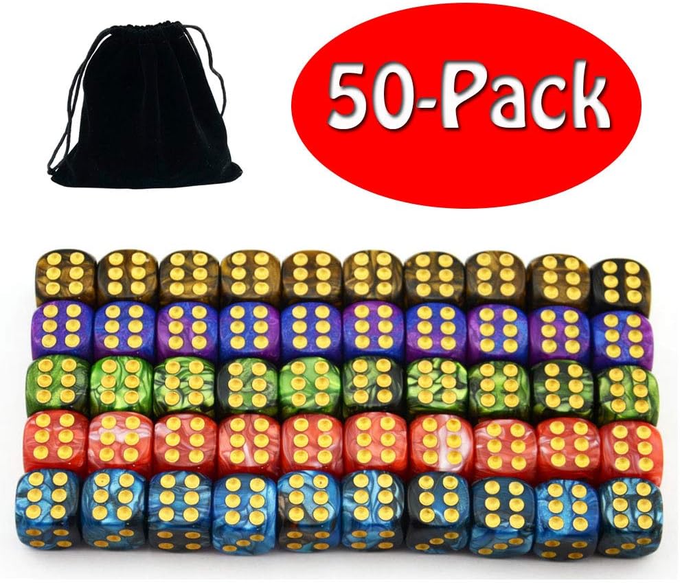 SmartDealsPro 50-Pack Two-Color 16mm Round Angle D6 Six Sided Dice Die for Tenzi, Farkle, Yahtzee, Bunco or Teaching Math