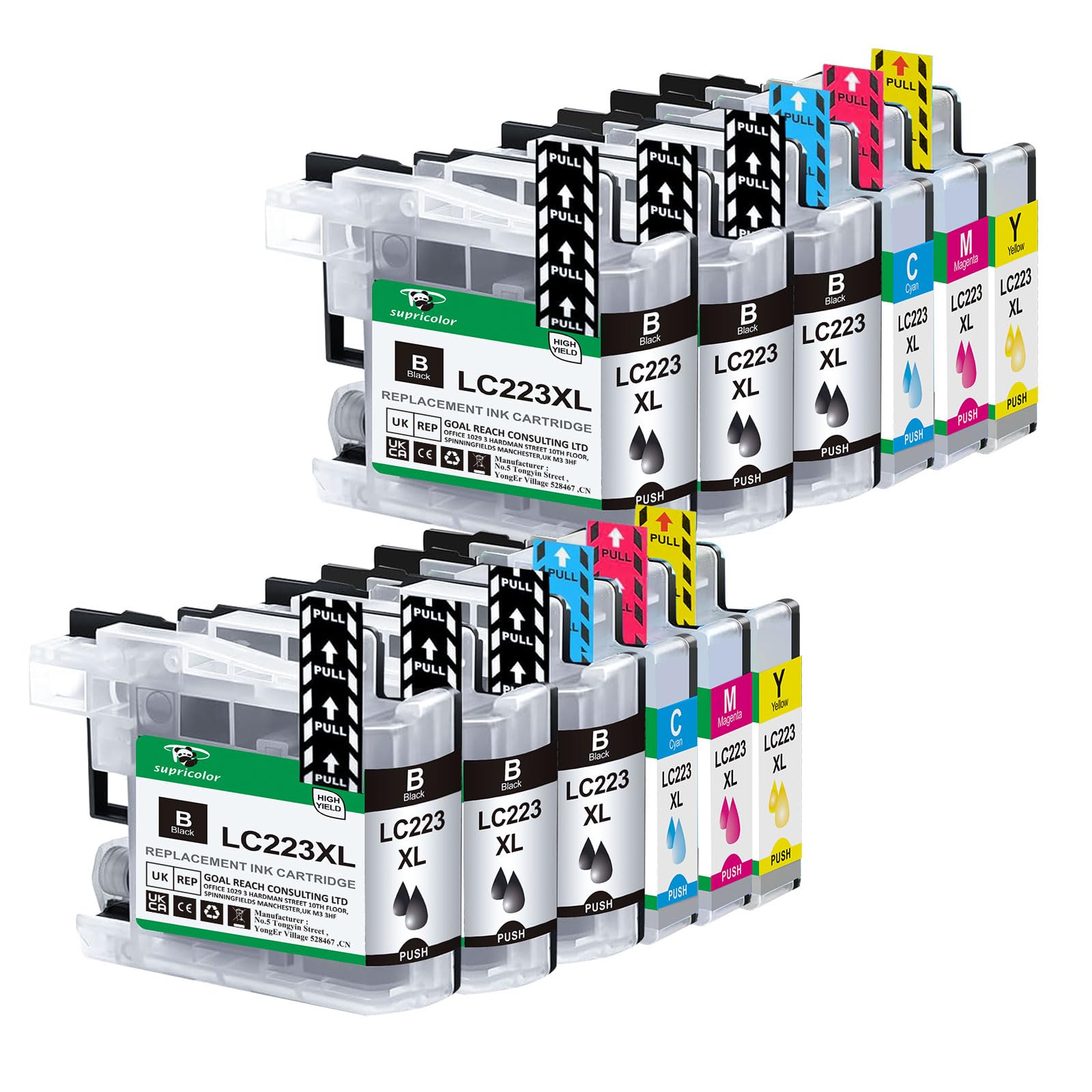 Supricolor Replacement Brother LC223XL Ink Cartridges, Compatible LC223 Ink Work for Brother MFC-J5320DW J5620DW 5720DW J562DW J4120DW J4420DW J4620DW J480DW 12-Pack (6Black, 2Cyan, 2Magenta, 2Yellow)