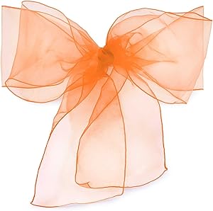 Elina Home Pack of 10 Organza Net Chair Cover Bow Sash Wedding Banquet Decor Coral (10, Burnt Orange)