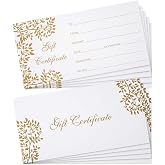 Outus 50 Pcs Blank Gift Certificate for Business Voucher 3.5x7 Inch, White | Generic Paper Certificate Gift Card, Customer Client Voucher for Spa Salon Restaurant, Thanksgiving Christmas, Small Business