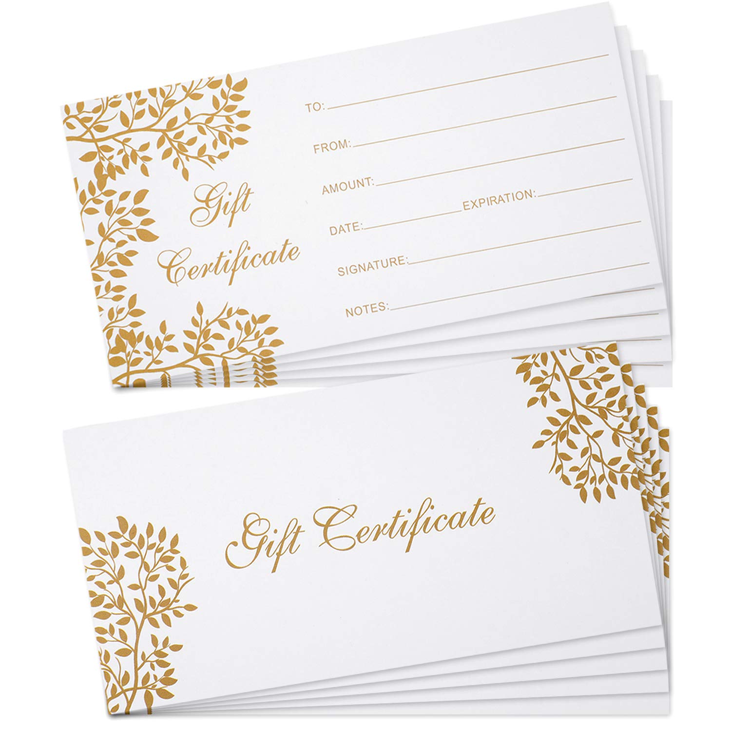 Outus 50 Pcs Blank Gift Certificates for Business Vouchers Coupon Certificates Cards for Spa Salon Restaurants Custom Client Birthday Gift Card Wedding, 3.5 x 7 Inch(White)