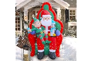 SEASONBLOW 6 Ft LED Light Up Inflatable Christmas Santa with Elf and Penguin Xmas Decoration for Yard Lawn Garden Home Party Holiday Indoor Outdoor