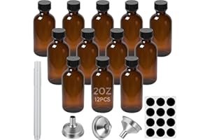 REUJIHXY 2 oz Amber Glass Bottles - Small Glass Jars with Black Lids Empty Boston Bottle,Dispensing Bottles for Homemade Vanilla Extract, Essential Oils, Herbal Medicine (6)