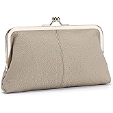 mpeak filters Vintage Kiss Lock Wallet for Women, Genuine Leather Multi-card Slots Card Holder Clutch Purse Travel Wallet (Grey)