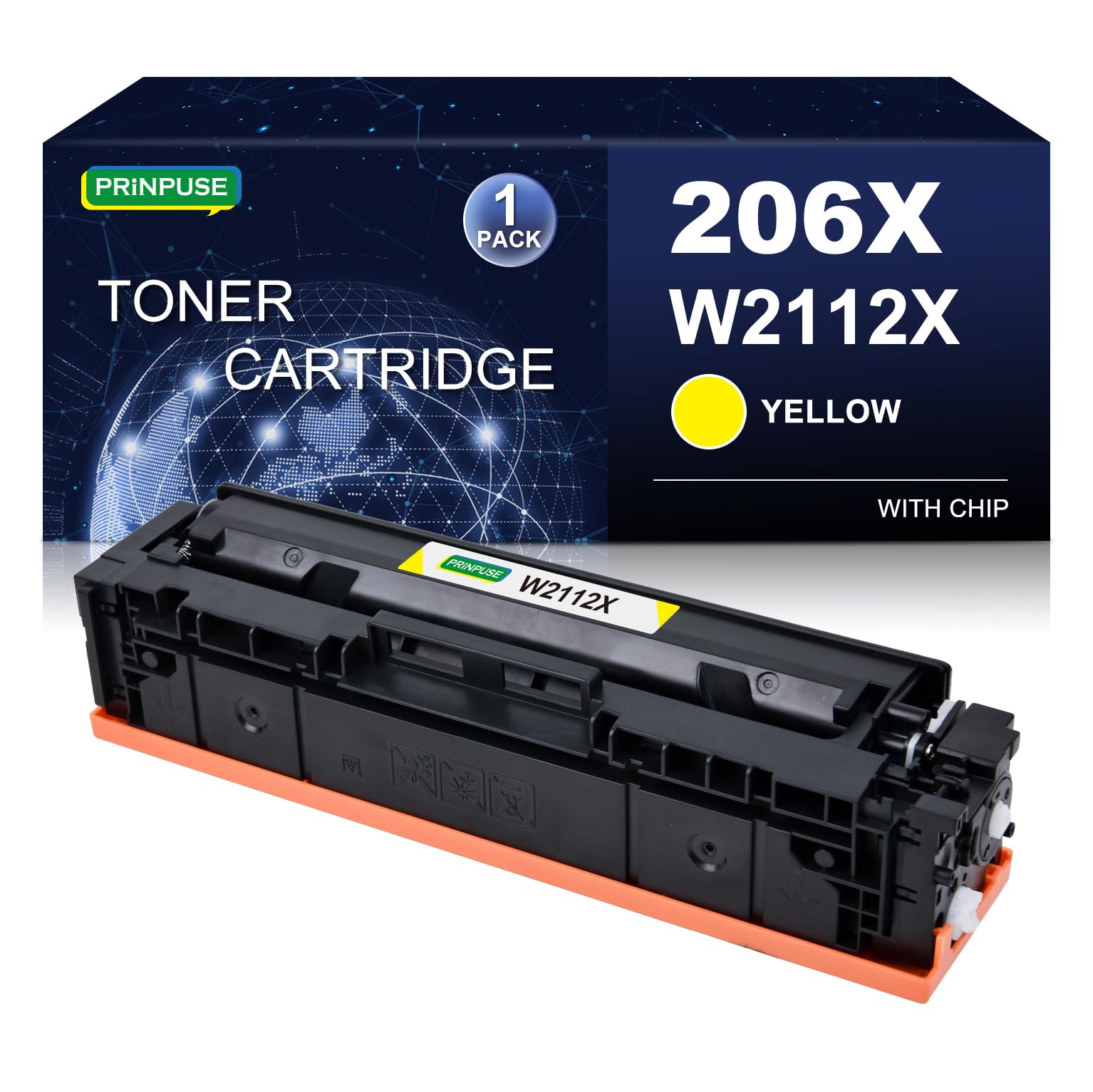 Photo 1 of PRINPUSE 206X 206A Yellow Toner Cartridge High Yiled, W2112X W2112A Compatible for HP 206A 206X, for HP Color LaserJet Pro M255dw MFP M282nw M283cdw M283fdw