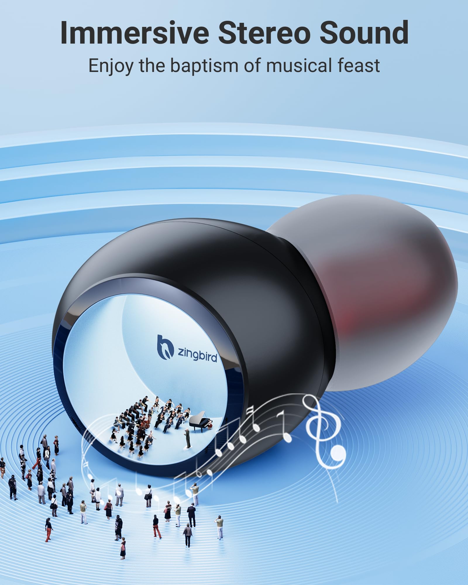 Ear Buds Wireless Earbuds Bluetooth 5.4 Headphones with LED Power Display, IPX8 Waterproof, Mini Earbud, Built-in Mic Calls, Ultra-Light, Stereo Earphones for Sports, Gym, Running, Workout, Black S - Image 5