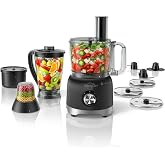 Sangcon Smoothie Blender and Food Processor Combo for Kitchen, 600W Vegetable Chopper with 2 x 8-Cup Bowls, 11-in-1 Food Chopper for Slicing, Shredding, Mixing, Purees &amp; Dough, Shakes, BPA-Free