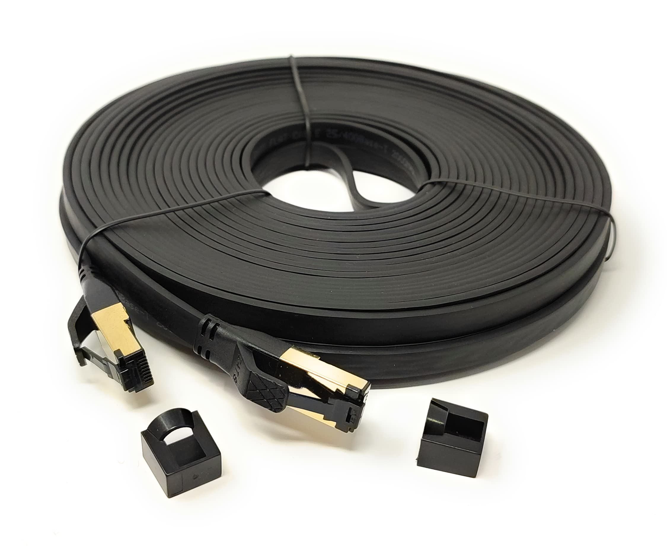 Maincore (15m CAT8 Flat Ethernet Cable SSTP Shielded 2000MHz 40Gbps High Speed, Lan Network Internet Modem Cord, RJ45 Gold Plated Connectors (15m, black)