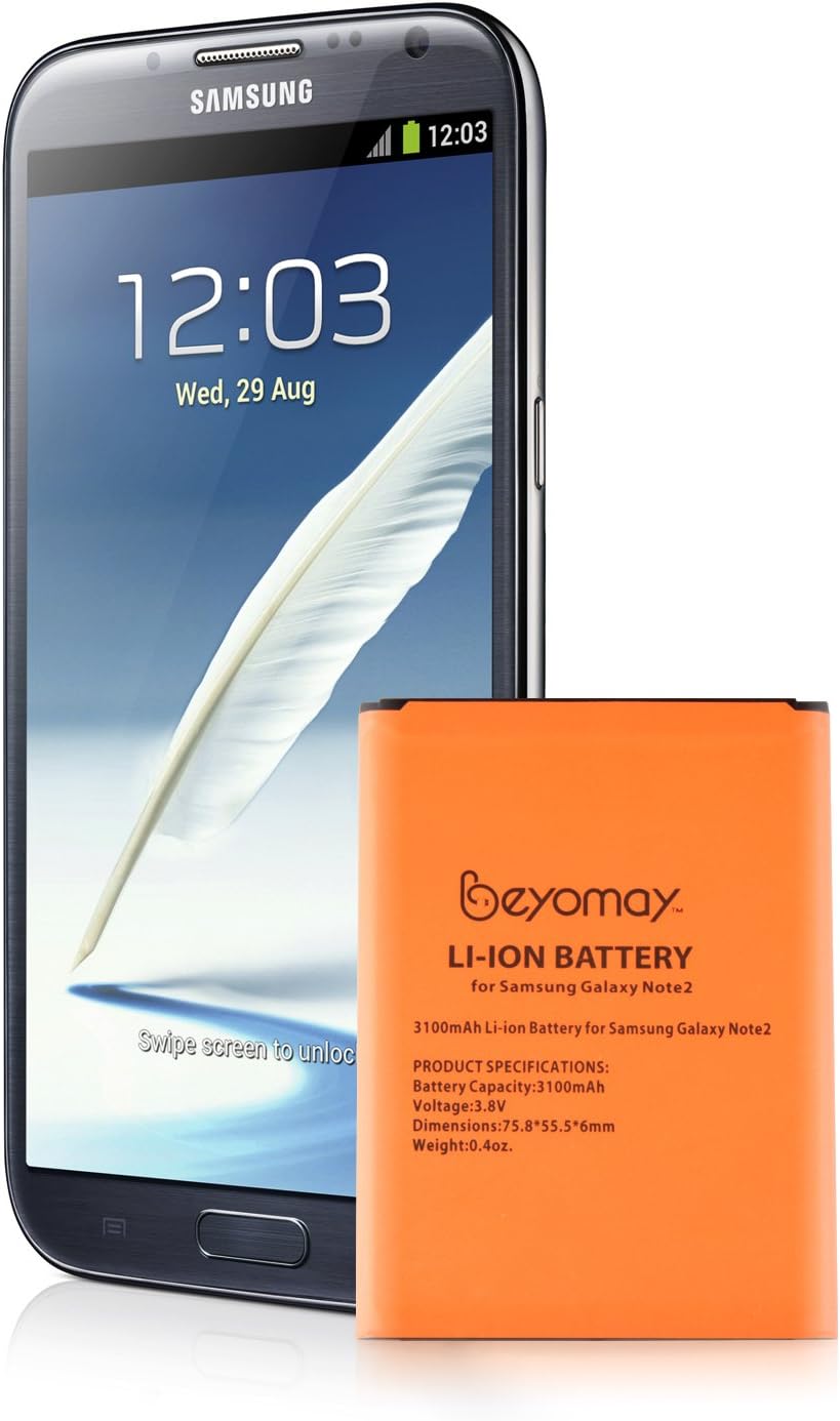 Beyomay Battery for Samsung Galaxy Note 2 , Li-ion 3100mAh Rechargeable with NFC
