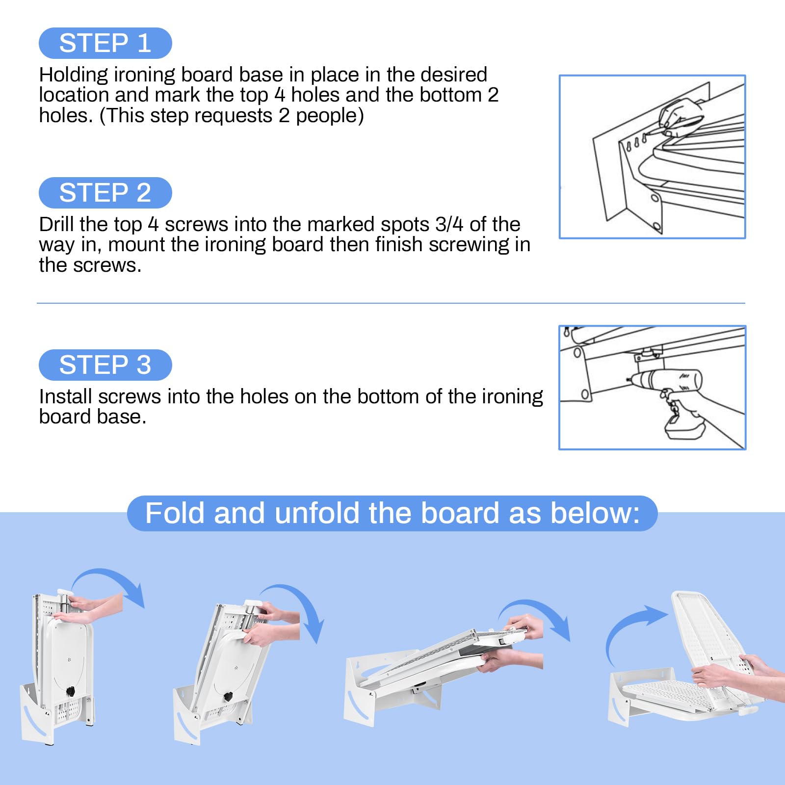 Wall Mounted Ironing Board 38.7 x 12 Inch, 180° Swivel Heavy Duty Ironing Board with Heat Resistant Cover, Space Saving Wall Mount Folding Ironing Boards for Small Spaces Home Laundry Room