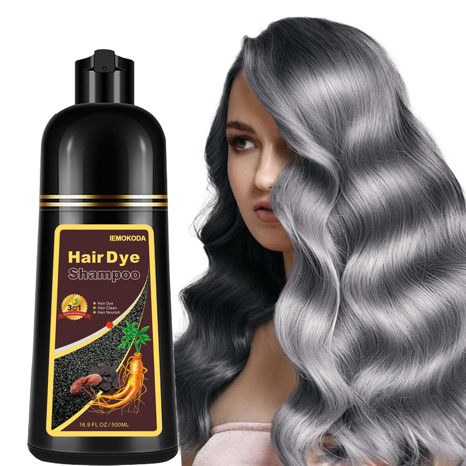 Photo 1 of Instant Silver Gray Hair Color Shampoo, 3-in-1 Long-Lasting Dye for Women and Men - Works in Minutes