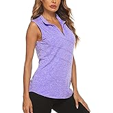 Koscacy Women's Sleeveless Golf Tennis Polo Shirts Zip Up Dry Fit Workout Tank Tops Athletic Shirt