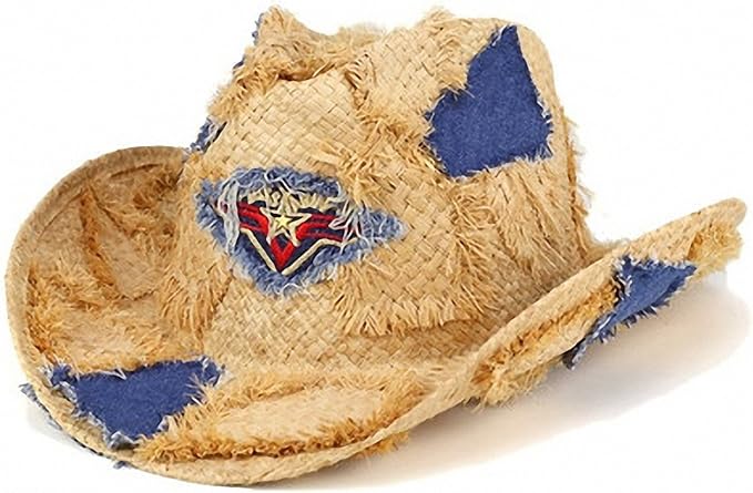 Amazon カウボーイハット レディース メンズ ハット テンガロンハット ダメージ加工 ストロー 天然素材 デニムパッチ 日よけ 夏の帽子 アメカジ ナチュラル ハット 通販